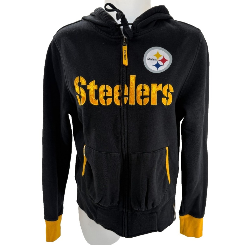 Reebok Pittsburgh Steelers NFL Full Zip Hoodie Black Vintage Womens Small